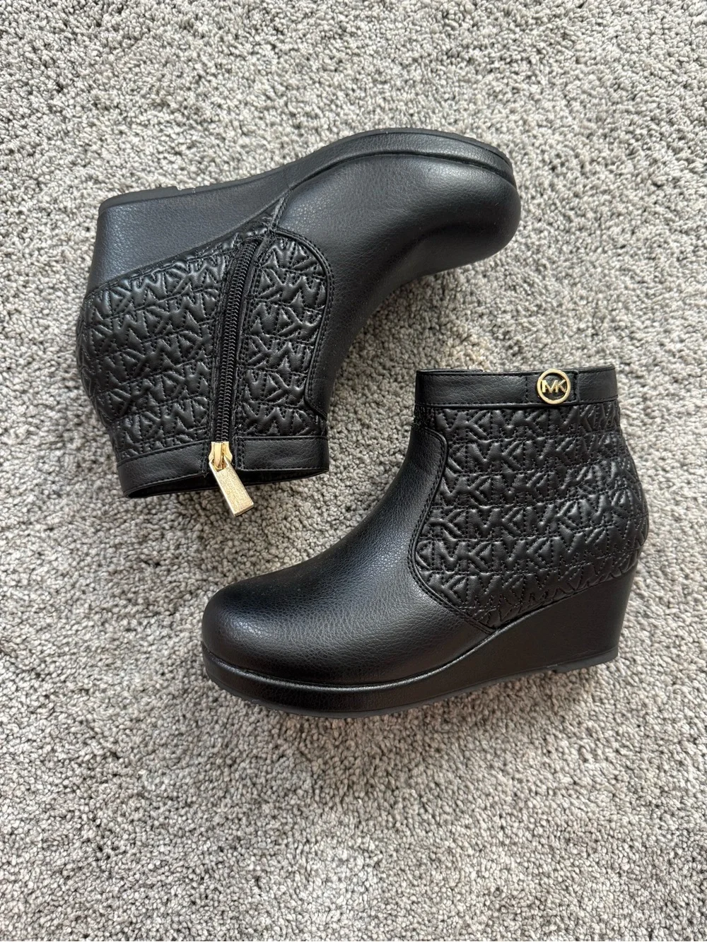 Michael Kors Kids Black Quilted Wedge Ankle Boots
